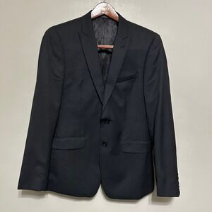 Calvin Klein Mens Sports Coat Blazer 40R Black Birdseye Extreme Slim Wool Jacket